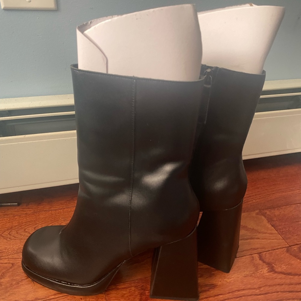 NA-KD leather ankle / calf platform boots with thick block heel - Picture 8 of 15